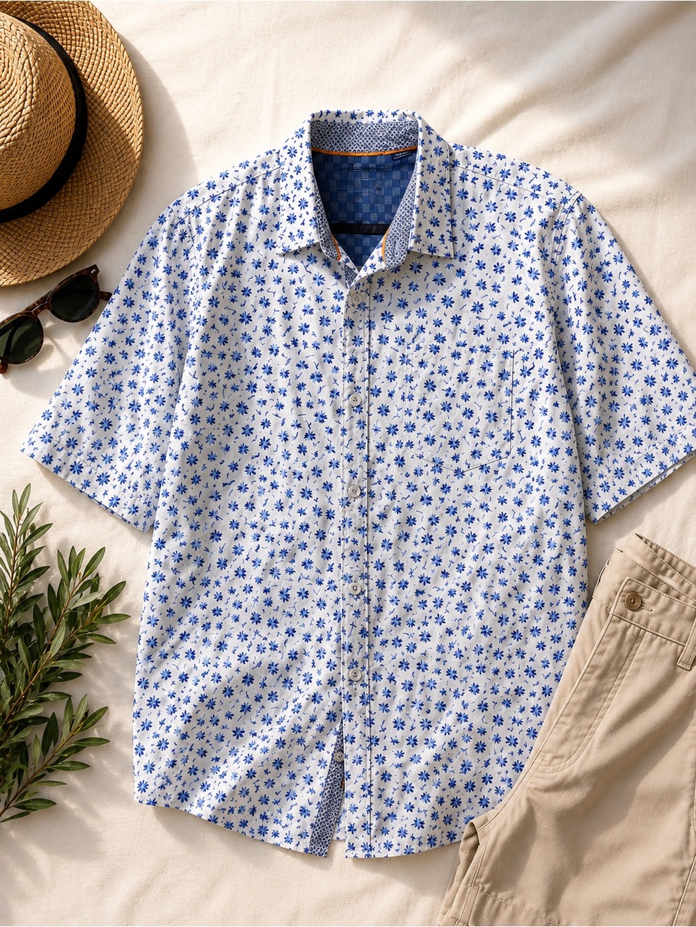 Michael Brandon XXL Cobalt Blue Floral Button Down Shirt Cotton Coastal Dadcore